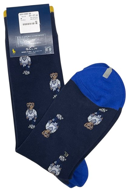 未使用 ラルフローレン ソックス メンズ 25-27cm コットン混 ベア 靴下 ネイビー紺 クルー丈 ナイガイ 紳士用 POLO RALPH LAUREN アスレチックベア ポロベア 【中古】