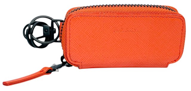 未使用 ポールスミス ミニ　キーホルダー　コインケース　小物入れ　オレンジ　レザー 型押し ロゴ　ストライプ メンズ レディース BPS501 Paul Smith コンパクト 【中古】