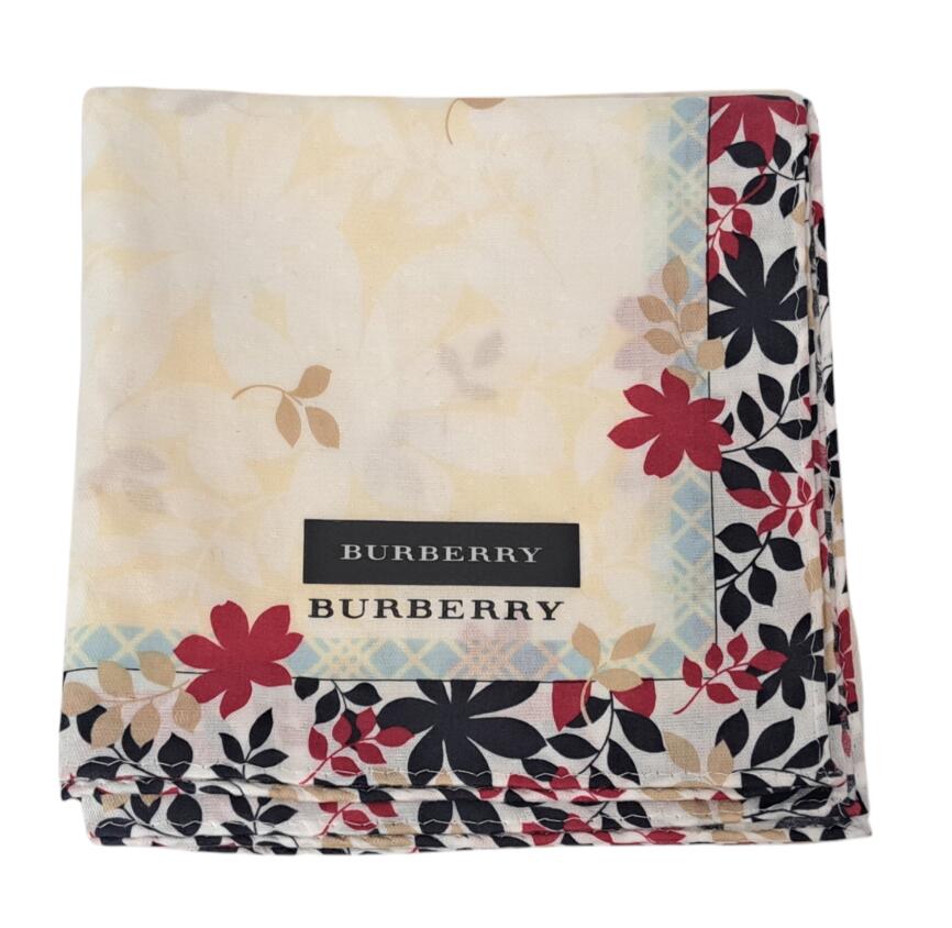 未使用 バーバリー ハンカチ 綿 100% ランチマット レディース コットン ホワイト レッド ベージュ ブラック ボタニカル BURBERRY 【中古】