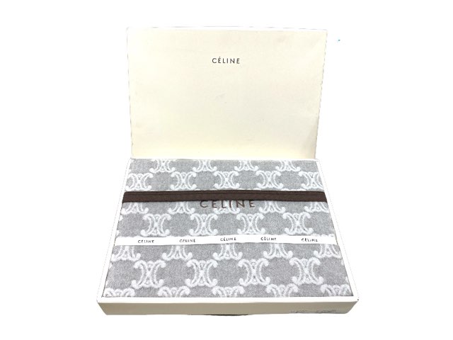 新品同様 セリーヌ マカダム柄 ブランケット　ひざ掛け 総柄 グレー マカダム コットン 綿 100％　ハー..