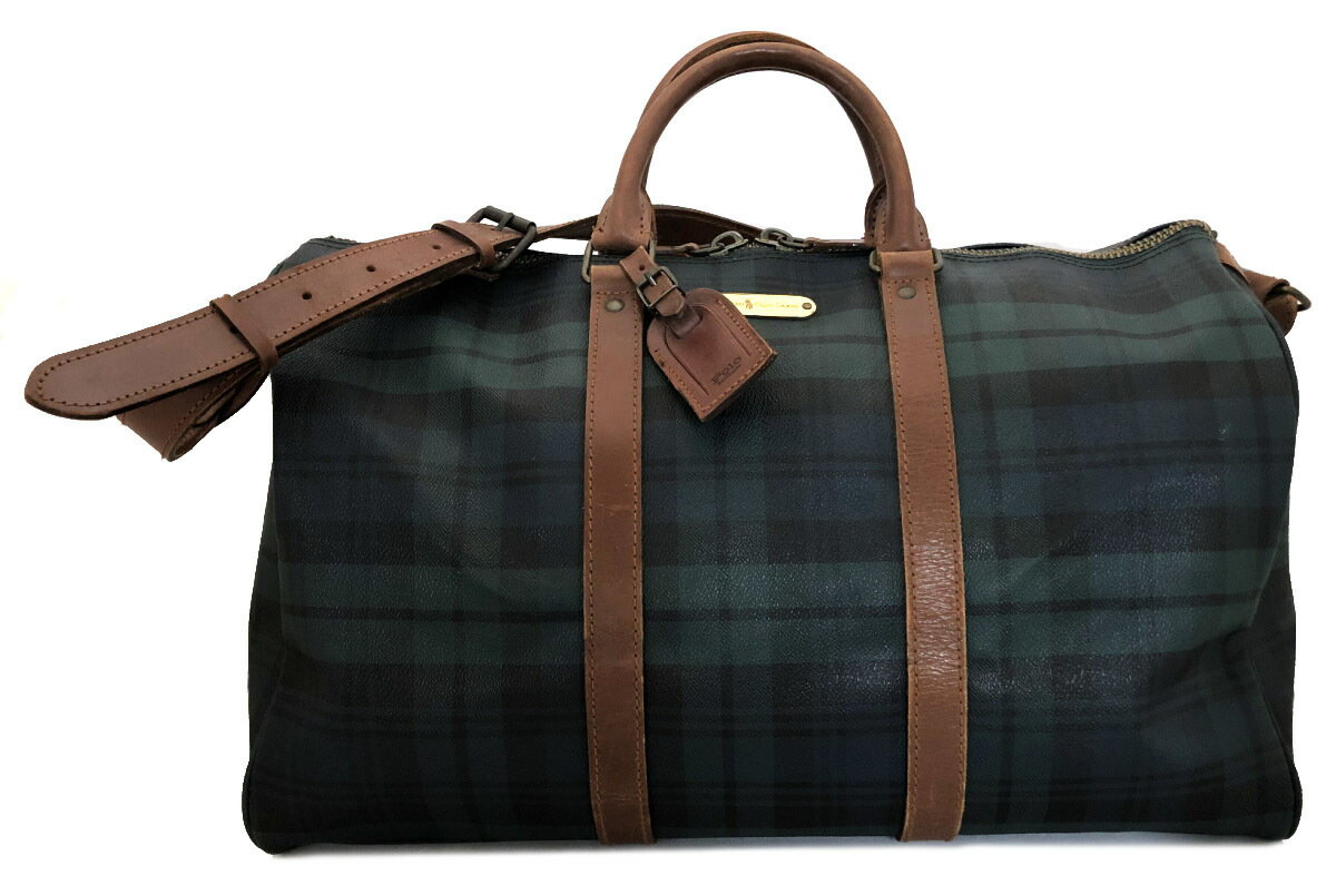 ポロ ラルフローレン ボストンバッグ 2WAY チェック グリーン PVC レザー 緑 旅行用 旅行かばん ショルダーバッグ ストラップ付 メンズ レディース Polo Ralph Lauren 【中古】のサムネイル