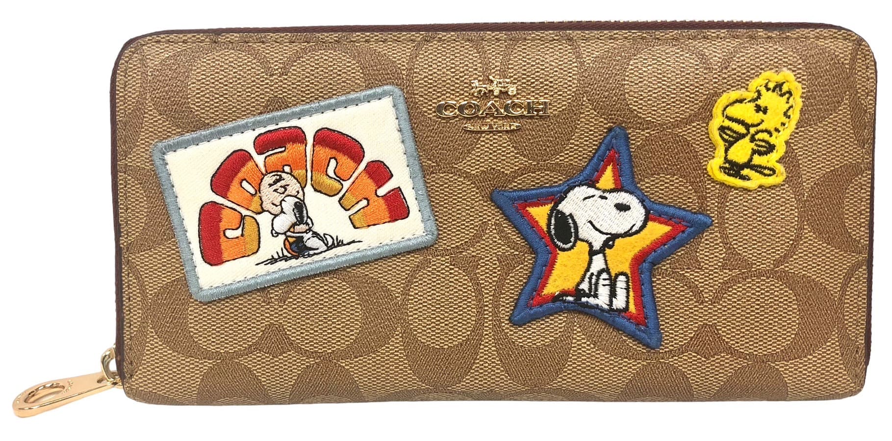 未使用 コーチ スヌーピー ピーナッツ COACH シグネチャー スヌーピーコラボ 財布 長財布 ウォレット C4598 SNOOPY ワッペン ベージュ レディース 【中古】