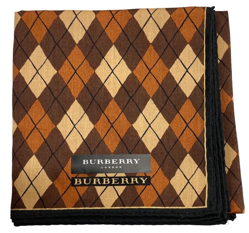 未使用 バーバリー ハンカチ ブラウン アーガイル柄 綿 コットン 100% 茶色 メンズ BURBERRY 【中古】