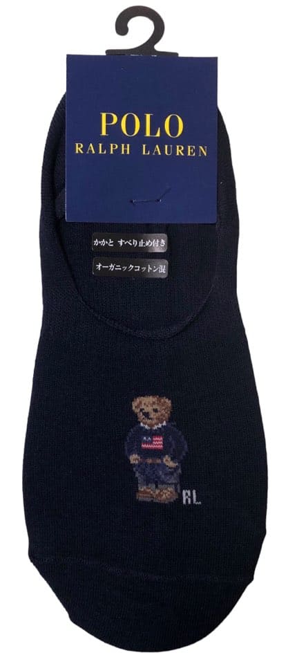未使用 ポロ ラルフローレン フットカバー ポロベア ソックス 靴下 23-25cm レディース ネイビー 紺 オーガニックコットン混 デニムミニベア かかと滑...