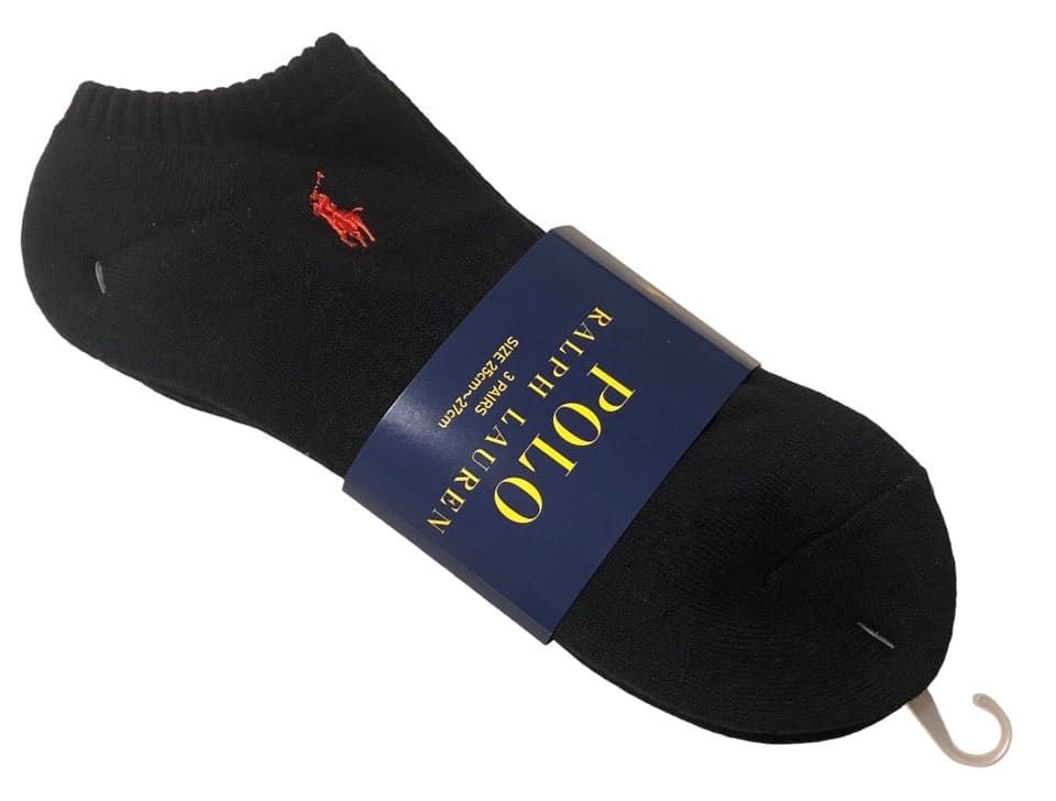 未使用 ポロ ラルフローレン ソックス メンズ 25-27cm 靴下 3足セット 足底パイル アーチサポート ワンポイント刺繍 ショート丈 ブラック 黒 スニー...