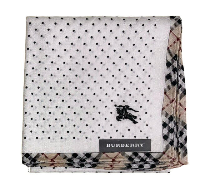 未使用 バーバリー　ハンカチ 綿　scarf 100％ ランチマット　ドット チェック　ホワイト　ベージュ レディース　メンズ BURBERRY　コットン　ベージュ　【中古】