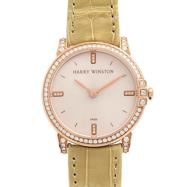 ハリーウィンストン 時計 レディース ミッドナイト ダイヤベゼル 電池式 シャンパンピンク ピンクゴールド 750PG HARRY WINSTON MIDQHM32RR002 450/LQ32R 中古