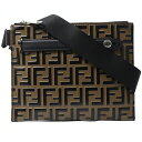 フェンディ メンズ レディース ズッカ FFロゴ ショルダーバッグ カーフ ブラウン FENDI 7VA437 中古