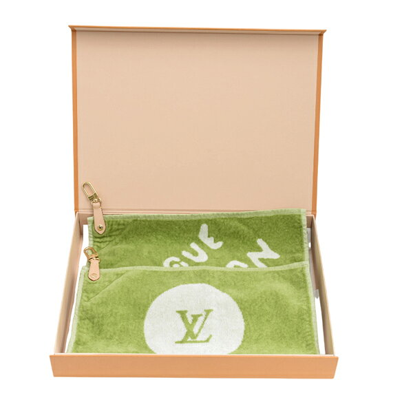 BrandMaxのルイヴィトン ゴルフ タオルセット 2枚セット コットン レザー クリーニング済み グリーン ホワイト GI1060 Louis Vuitton 中古｜アングル2