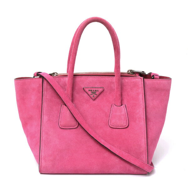 プラダ PRADA 2WAY トートバッグ ハンドバッグ スエード フューシャ ピンク BN2625【中古】