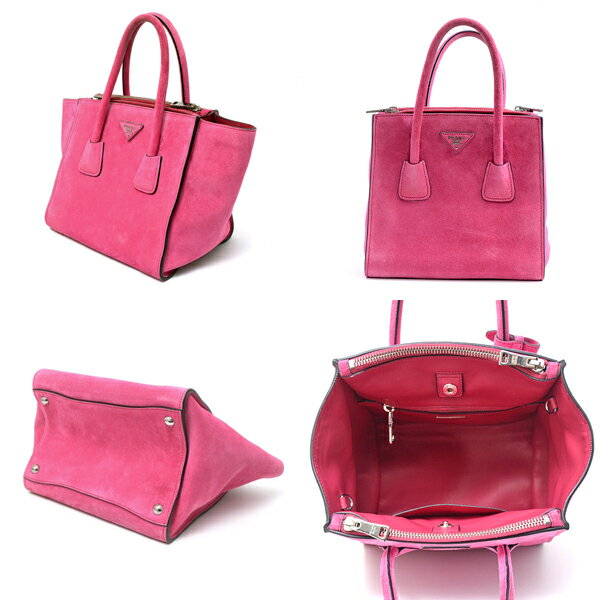 プラダ PRADA 2WAY トートバッグ ハンドバッグ スエード フューシャ ピンク BN2625【中古】