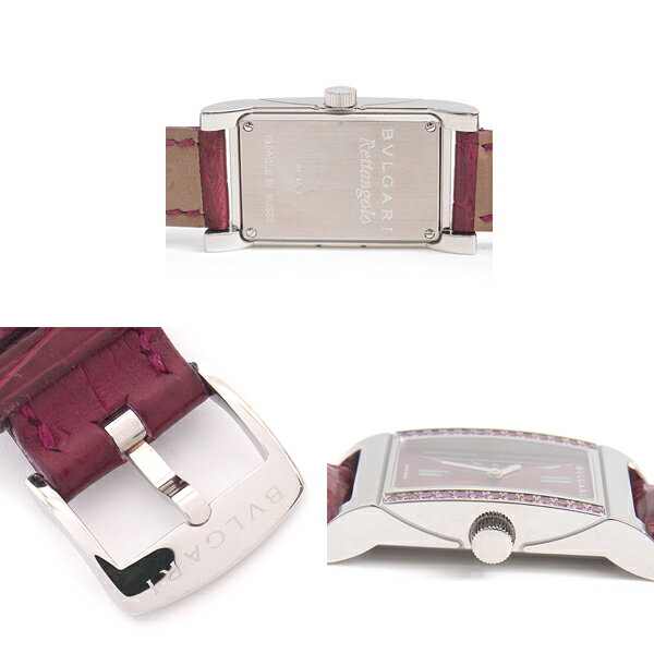 ブルガリ BVLGARI レッタンゴロ ロードライトガーネットベゼル レディース 電池式 ワインレッド文字盤 RT39S【中古】
