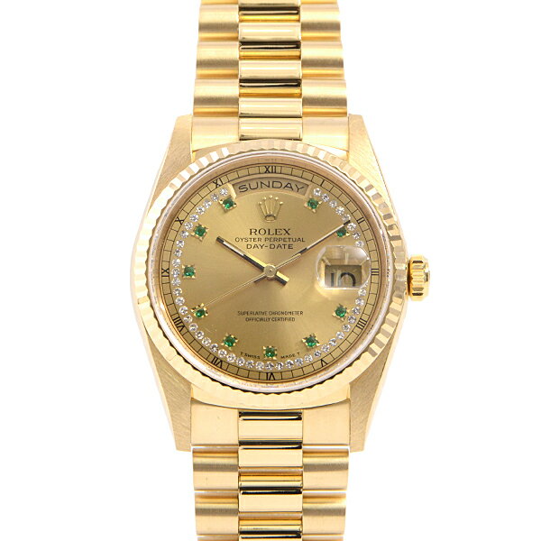 ロレックス ROLEX 18238LE デイデイト サークルダイヤ 8Pエメラルド L番 自動巻き メンズ 750YG イエローゴールド【中古】