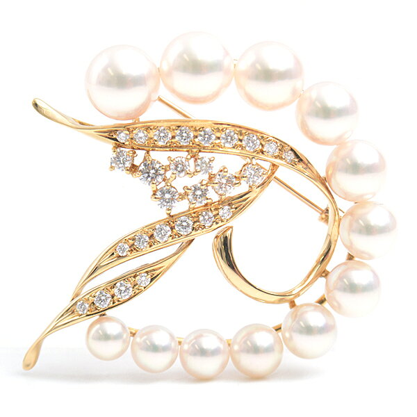 ミキモト ブローチ レディース パール×ダイヤモンド デザイン ブローチ D0.57ct K18 イエローゴールド MIKIMOTO【中古】