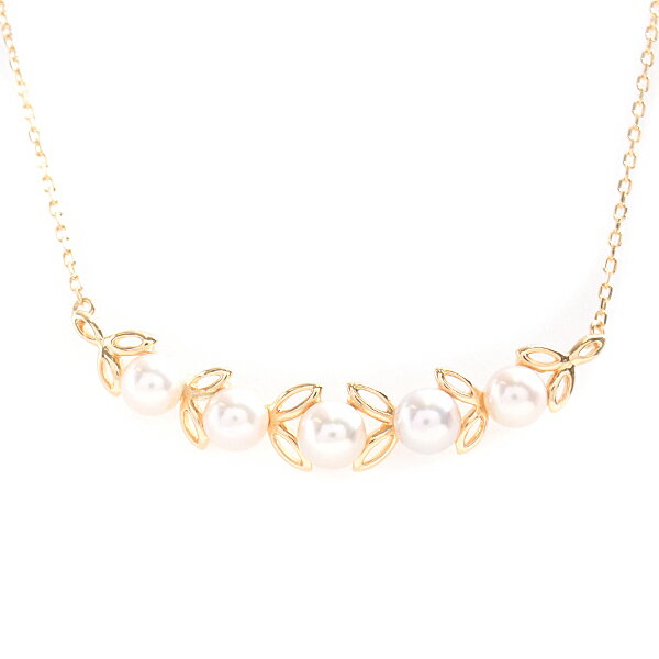 ミキモト ネックレス レディース K18 5Pパール リーフデザイン ネックレス パール：5.4mm〜5.9mm イエローゴールド MIKIMOTO【中古】のサムネイル