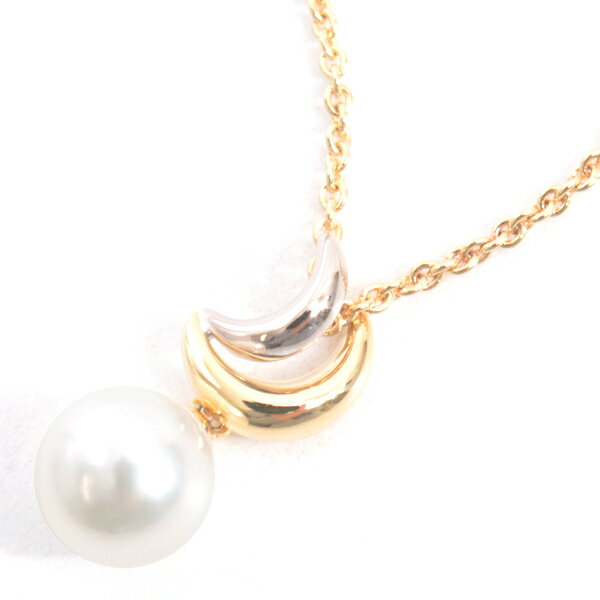 ミキモト ネックレス レディース ムーンモチーフ パール ネックレス 7.3mm珠 イエローゴールド MIKIMOTO K18YG 中古