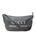 グッチ バッグ メンズ ロゴプリント ホーボーバッグ ハーフムーン ショルダー レザー ブラック GUCCI 523588 中古