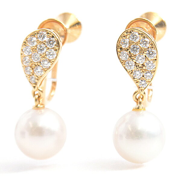ミキモト イヤリング レディース ドロップモチーフ パール×ダイヤモンド イヤリング 7.9mm〜8.0mm珠 ゴールド MIKIMOTO K18 中古