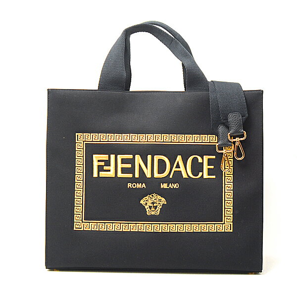 ヴェルサーチ バッグ メンズ フェンダーチェ フェンディコラボ キャンバストートバッグ ブラック FENDACE VERSACE FENDI 7VA558 未使用展示品