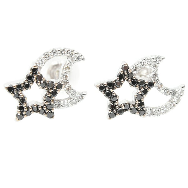 ポンテヴェキオ ピアス レディース スター ムーン ピアス ダイヤモンド ブラックダイヤモンド D0.10ct 0.09ct K18WG PONTE VECCHIO 中古