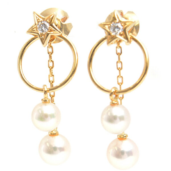 ミキモト ピアス レディース スターモチーフ パール×ダイヤモンド ピアス イエローゴールド MIKIMOTO K18 中古