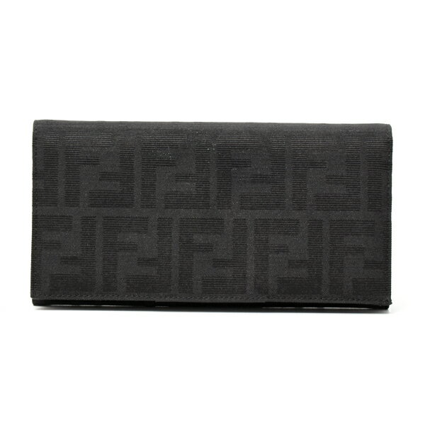 フェンディ 財布 メンズ ズッカ 二つ折り長財布 ロングウォレット キャンバス ブラック FENDI 中古