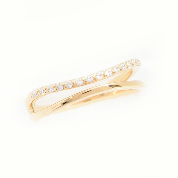 ヨンドシー 指輪 レディース メレダイヤ リング 2連風 ウェーブライン イエローゴールド 4℃ K18YG 中古