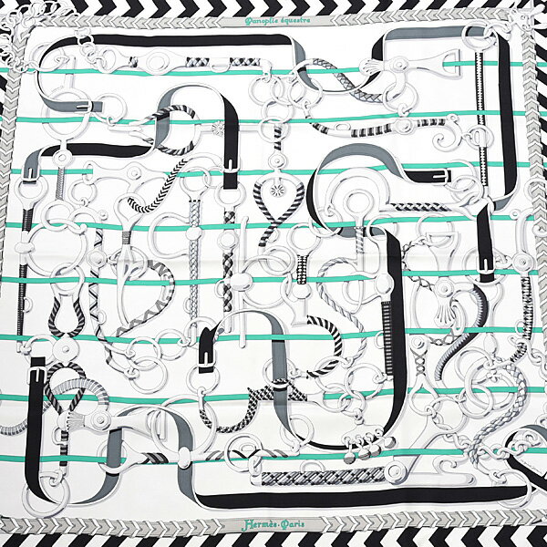 エルメス スカーフ レディース カレ90 Panoplie equestre 乗馬の装具一式 大判 シルク ホワイト HERMES 中古