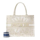 クリスチャンディオール バッグ レディース メンズ ブックトート ミディアム スカーフ キャンバス ホワイト×ゴールド Christian Dior 中古