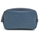 ボッテガヴェネタ バッグ レディース メンズ イントレチャート ポーチ ネイビー BOTTEGA VENETA ラムスキン×ナイロン 中古
