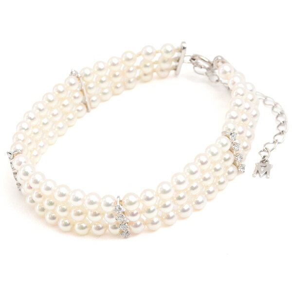 Pearl - ミキモト ブレス レディース 3連 ベビーパール ダイヤ ブレス D0.44ct ホワイトゴールド MIKIMOTO K18WG 中古