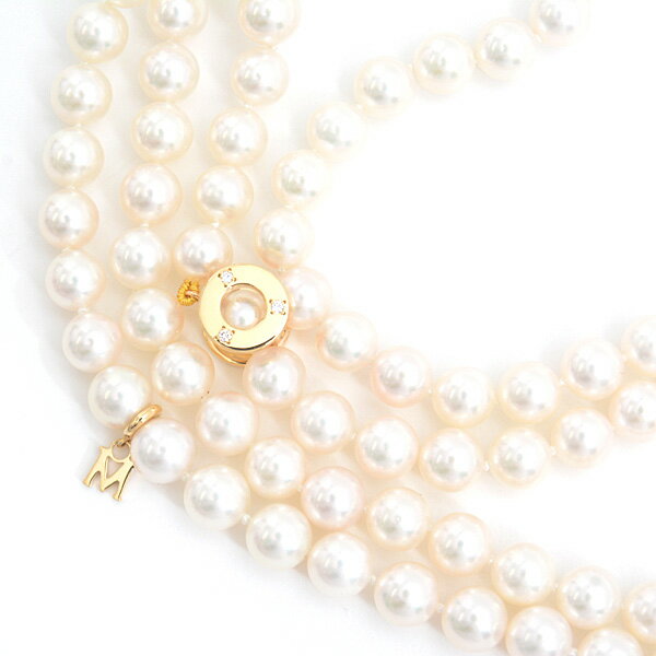ミキモト ネックレス レディース パール ロングネックレス 6.5mm〜6.9mm珠 イエローゴールド MIKIMOTO K18 中古