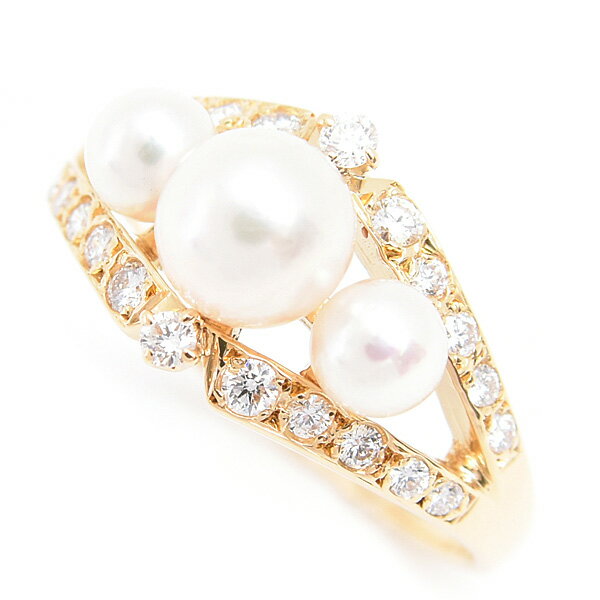 ミキモト 指輪　レディース 3Pパール ダイヤ リング 12号 3.9mm〜5.8mm珠 イエローゴールド K18 MIKIMOTO 中古のサムネイル
