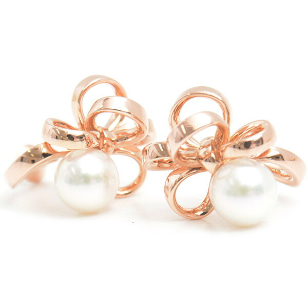 ミキモト イヤリング レディース ジュ ドゥ リュバン リボンモチーフ パール イヤリング ピンクゴールド MIKIMOTO K18PG 中古のサムネイル