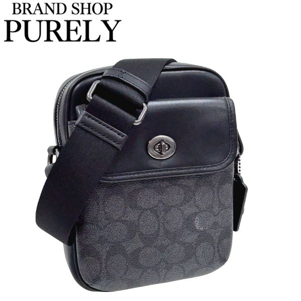 コーチ バッグ メンズ COACH ショルダーバッグ シグネチャー ターンロック クロスボディ バッグ CAJ30 QBMI5 チャコール×ブラック MMM