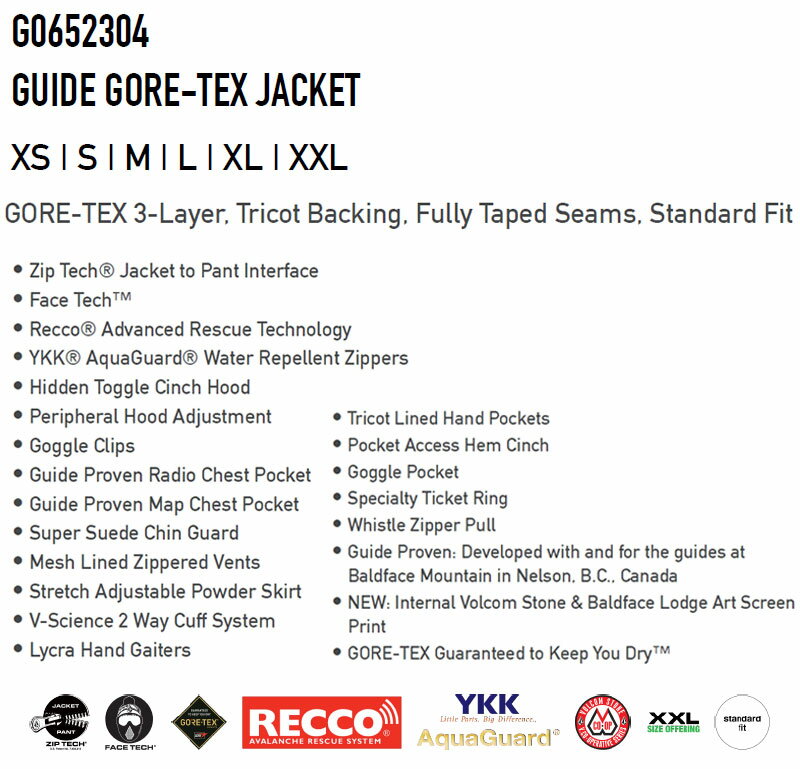 22-23 VOLCOM/ボルコム GUIDE GORE-TEX jacket メンズ レディース 防水ゴアテックスジャケット スノーボードウェア スノーウェアー 2023 予約商品