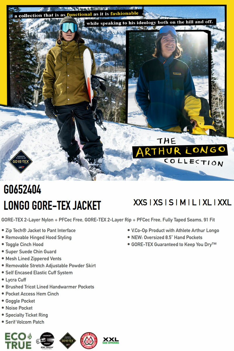 23-24 VOLCOM/ボルコム LONGO GORE-TEX jacket メンズ レディース アーサー・ロンゴ 防水ゴアテックスジャケット スノーボードウェア スノーウェアー 2024 2