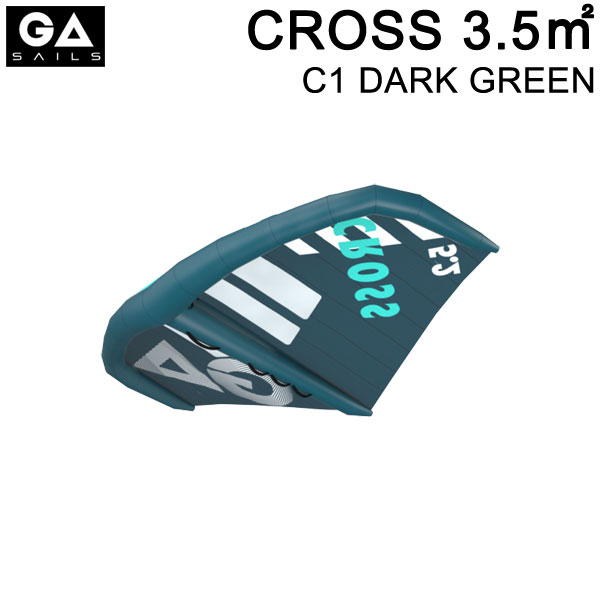 GA SAIL CROSS 3.5平米 C1 ダークグリーン コメント 推奨空気圧：6PSI ※こちらの商品にはポンプは付属しておりません。別途ご購入下さい。 プロフィールの刷新、新構造、機能のアップグレードにより、各カテゴリーで定評のあるクロスのオールラウンド性能が更に向上しました。 世界有数のセイルクロスメーカーによる全く新しいダクロン素材の導入は、信じられないほど硬いリーディングエッジとストラットを生み出し、ウィングのダイレクト感、パワー、ポンピング性能を向上させています。 剛性を高めることで、デザインチームは翼端の形状を小さくすることができ、敏捷性とハンドリングを向上させることができました。クロスにはトレーリングエッジにケブラーラインを採用、絶対的かつ長期的な寸法安定性を実現、スキンテンションも見直され、全体的にすっきりとしたキャノピーとなりました。 より硬く、よりパッド入りのハンドルと新しいスプリットウィンドデザインは、よりよい視界により快適さと安定性を高め、クロスは全てのスキルレベルにとって完璧なオールランドグライダーとなっています。 メーカー希望小売価格はメーカーカタログに基づいて掲載しています。