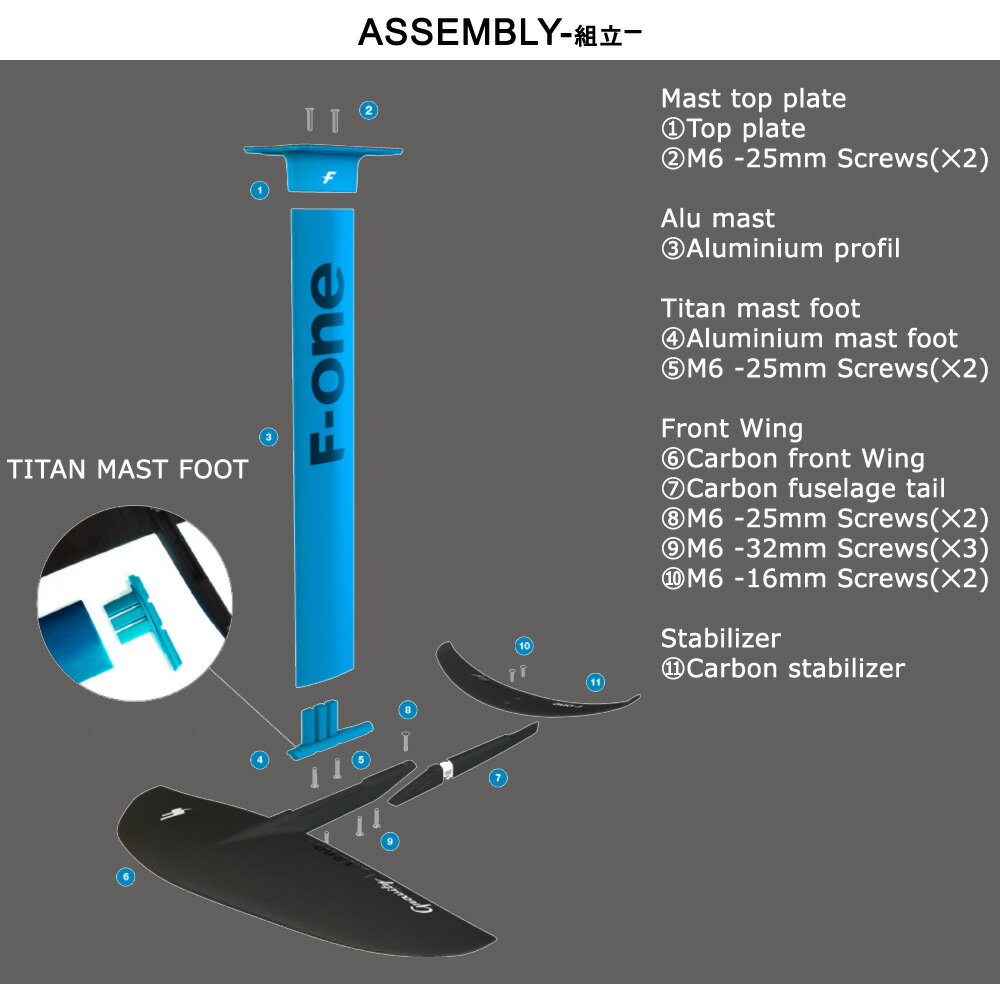 F-ONE FOIL フォイルセット GRAVITY2200 75cmアルミマストセット ウィングフォイル SUP サーフフォイル 送料無料 3