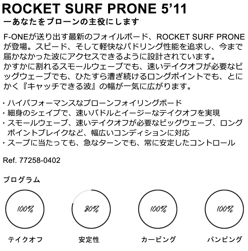 2025 F-ONE / エフワン ROCKETSURFPRONE 5'11 ロケットサーフプローン ウイングフォイルボード フォイルボード フォイルサーフィン サーフフォイル ウイングフォイル 西濃運輸営業所止め