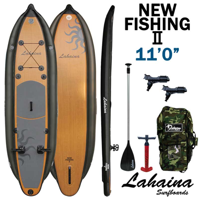 リーシュ付属 SUP サップ インフレータブルパドルボード / LAHAINA NEW FISHING2 11' 釣り用SUP WOOD スタンドアップパドルボード