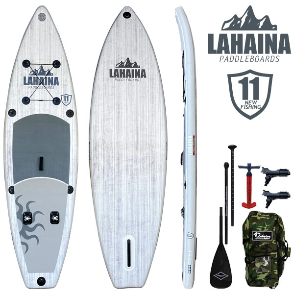 【セット】SUP サップ インフレータブルパドルボード ラハイナフィッシング / LAHAINA NEW FISHING 11' 釣り用SUP ホワイトウッド カーボンパドルセット スタンドアップパドルボード