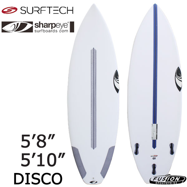 SHRAPEYE DISCO SURFTECH /シャープアイ ディスコ 　サーフテック サーフボード ショートボード サーフィン ブランド シャープアイサーフボード(Sharpeye Surfboards) は、1992 年、カリフォルニア州サンディエゴでマルシオ・ゾウビ(Marcio Zouvi) によってスタートした。 80 年代半ばにブラジルから移住し、1988 年、自身が乗るためのボードをガレージでシェイプし始めたのがきっかけだが、そのバランスの取れたパフォーマンス性豊かなシェイプの評判は彼のサーフ仲間にも瞬くまに広がり、サンディエゴエリアでは一気に知られる存在となっていく。 そして1992 年、正式に創業しSharpeye Surfboards として船出した。 マルシオは（別インタビューでも自ら好奇心旺盛と答えているように）最先端の技術や素材に対して非常にオープンで、当時まだ珍しかったCAD システム（コンピュータ支援設計）を、1992 年の創業時にはすでにボードデザインに取り入れていた最初の一人としても知られている。 SURFTECH（サーフテック）は、世界で最も強い軽量のエポキシのサーフボードを開発し生産しています。 心材には通常のウレタンフォームの1/2の重さのスタイロフォームを使用し、フォームの周りをPVCシェル（塩化ビニール）とグラスファイバーで覆い、エポキシ樹脂でコーティングをした軽量で高強度なボードです。 サイズ 5'8 x 19.25 x 2.35　26.3L 5'10 x 19.5 x 2.5　29.2L フィンシステム FCS 2 フィンボックス モデル DISCO 　 ＜サーフボードの運送に関する注意点＞ 在庫について 最新の在庫情報を記載致しておりますが、日々在庫が変動しています為、ご注文頂きましても在庫がない場合がございます。ご理解、ご了承何卒お願いいたします。 営業所止め送料について 「営業所止め送料無料」の記載がある場合は、送料無料。 ※営業所でのお受け取りとなりますのでお客様ご自身で受け取りをお願いします。 ご自宅までは配送できませんのでお気を付けください。 離島の場合は、別途追加料金が発生いたします。 ご注文後に送料を修正させていただきます。 離島の送料は「大型宅配便 離島への発送について」をご確認ください。 取り寄せの場合 代理店確認後メールまたはお電話にてご連絡差し上げます。 お取り寄せ商品はメーカー在庫のため完売の可能性がございますことを予めご理解ご了承お願い申し上げます。 （在庫はリアルタイムで反映しておりませんのでご了承下さい。） 発送について サーフボードは別倉庫より出荷になります。お支払い方法が銀行振り込みの方土日祝祭日、年末年始等のご注文処理対応の方は即日出荷できません。 平日13時までに正常にご注文受理ができたお客様のみ即日出荷となります。予めご了承くださいませ。 サーフボードは大型荷物のため、運送会社の都合上日時指定ができません。土日祝祭日、ゴールデンウィーク、年末年始等の配達も対応できません。今後ご指定いただいても一切対応できませんのでご遠慮ください。 配達日時のご希望は、発送完了メールに記載の配送会社、ご不在連絡票に記載の配送会社に直接ご連絡の上、担当ドライバーとご相談ください。 配送会社のご指定はできません。 お支払いについて ロングボードのお支払方法は代金引換が不可となります。 メーカー希望小売価格はメーカーカタログに基づいて掲載しています。