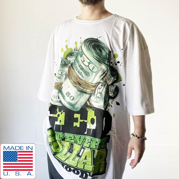 新品/90's/USA製/G.E.D./ヒップホップ/アートプリント/半袖Tシャツ/白【XXXL】GET EVERY DOLLAR/ビンテ..