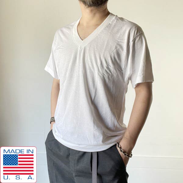 新品 80s USA製 フルーツオブザルーム Vネック 半袖 Tシャツ 白 XL 無地 ブランク アメリカ製 ビンテージ デッドストック D149【メンズ】【通販】【BTSX】