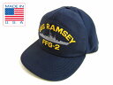 USA製 米軍 USS RAMSEY FFG-2ラムゼー(ミサイルフリゲート)シップキャップ 紺系 ミリタリーキャップ アメリカ製 ビンテージ D136【中古】【古着】【通販】