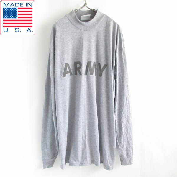 Rakuten - 新品 USA製 実物 米軍 US ARMY IPFU モックネック 長袖Tシャツ XL 杢グレー系 ロンT デッドストック ヘザーグレー D149【メンズ】【通販】【BTPX】