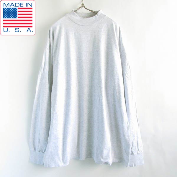 Rakuten - 洗いデッドストック 90s USA製 SIGNAL SPORTS 長袖Tシャツ モックネック XXL 杢グレー系 2XL アメリカ製 ビンテージ D149【BTPX】