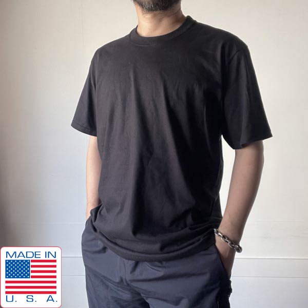 Rakuten - 新品 90s-00s USA製 半袖 ブランク Tシャツ 黒 L程度 コットン 無地 アメリカ製 丸胴 丸首 クルーネック ビンテージ D152【BTSL】