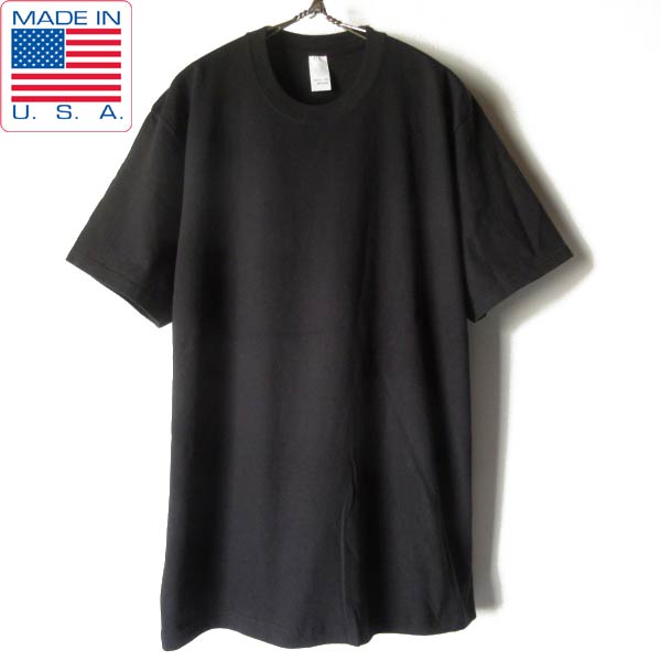 新品 90s-00s USA製 半袖 ブランク Tシャツ 黒 L程度 アメリカ製 コットン 無地 丸胴 丸首 クルーネッ..